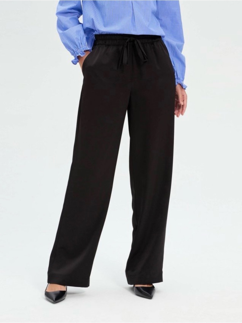 a new day Black Elastic Waist Wide-Leg Pants b198